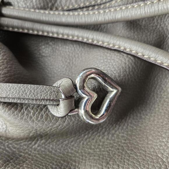 Brighton Gray Pebbled Leather Drawstring Bucket Purse with Shoulder Strap - Picture 3 of 16